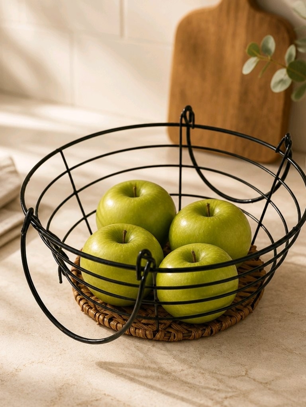 Black Metal Wire Fruit Basket with Handles - Home Accents #671